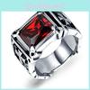 Крутое Модное Винтажное Мужское Кольцо из Нержавеющей Стали с Красным Ониксом и Готическим Стилем