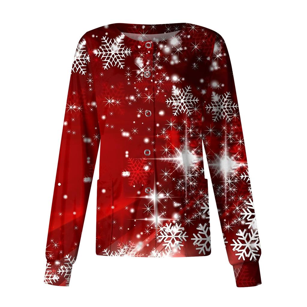 Женская повседневная модная однобортная куртка с длинным рукавом и стоячими лацканами с рождественским принтом, защитная рабочая куртка