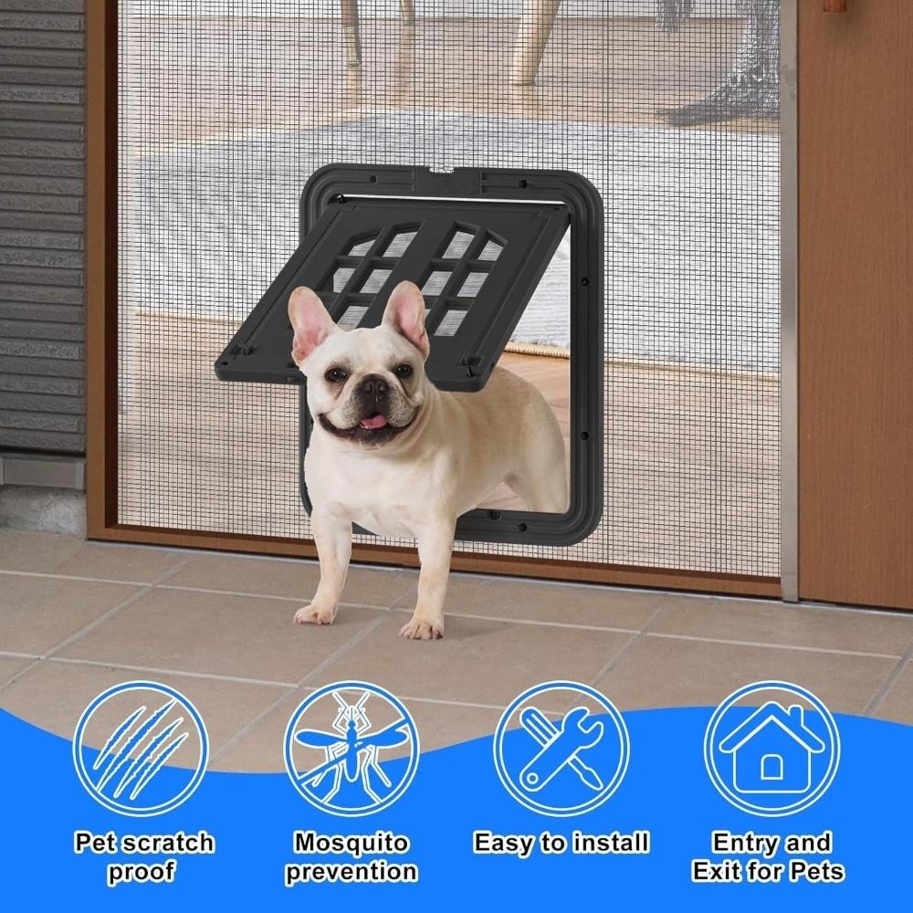 Self-Closing Pet Lockable Screen Door Reinforced Cat Door Hole Dog Screen Door House Accessories