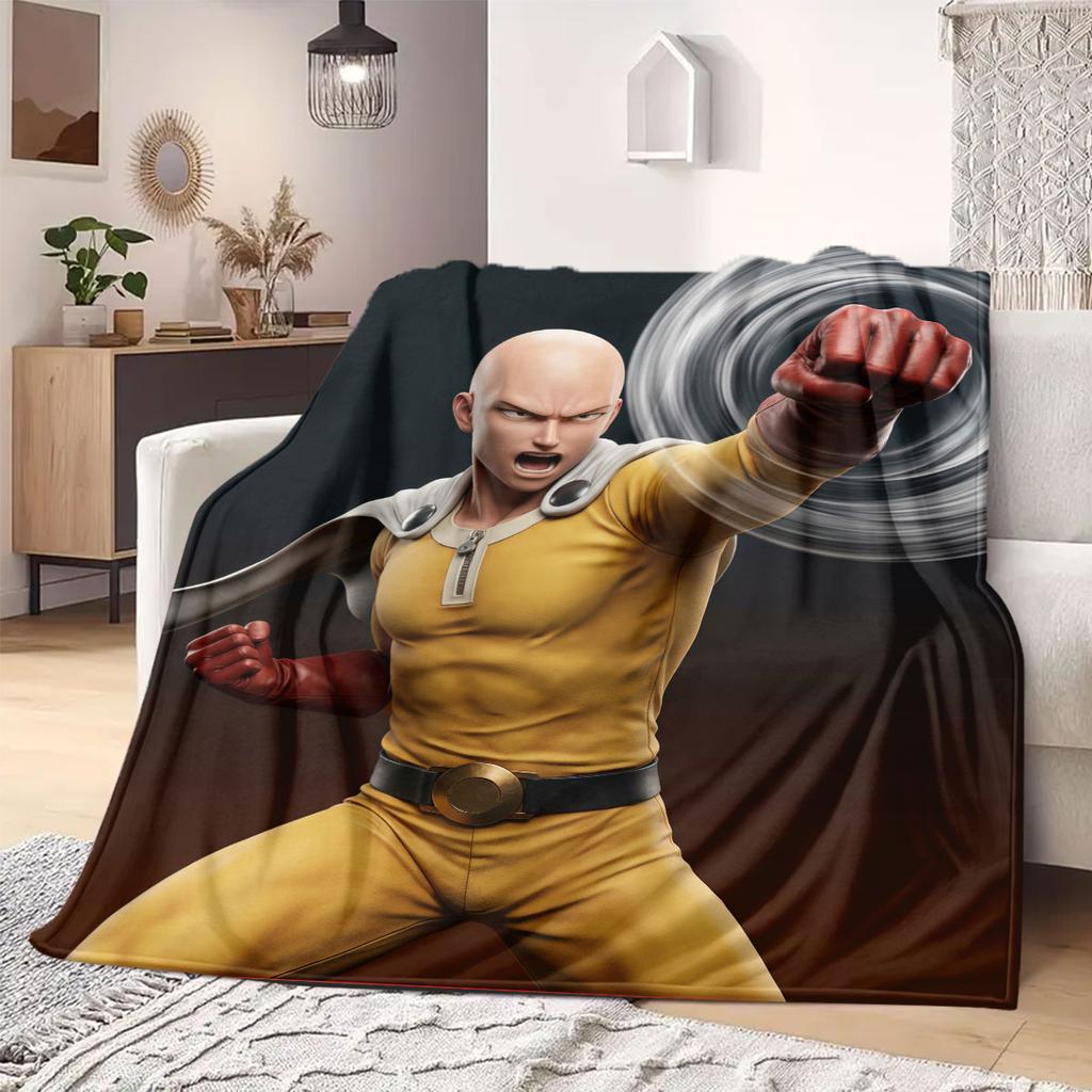 Фланелевое одеяло с 2D-принтом One Punch Man, аниме-дизайн для спальни, уютное плед-одеяло для путешествий и пикника_LIAN