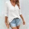 Fall And Winter New Women's Clothing V-neck Button Solid Color Long-sleeved T-shirt Women