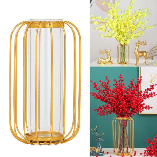Iron Vase Anti-broken Bottom Water-storable Drop-resistance Detachable Non Slip Built-in Glass Tube Nordic Greenery Vase Home Decor