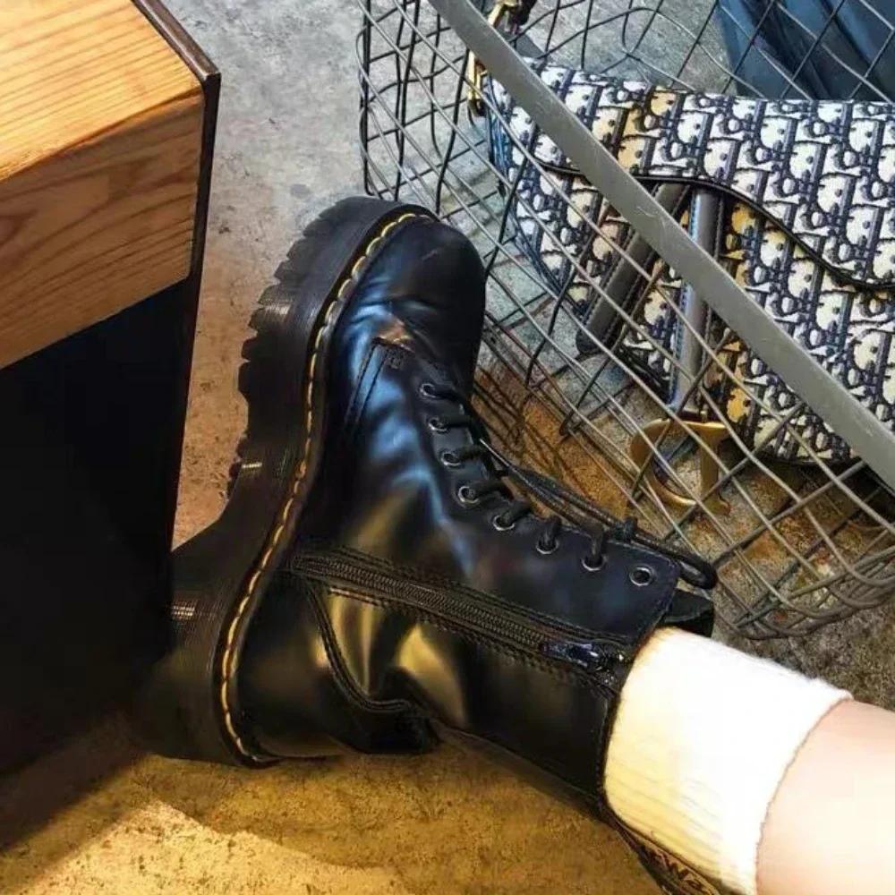 Новые женские мотоциклетные ботинки повседневная обувь женская кожа минималистская классическая панк женская готическая обувь ботинки на платформе женские Botas Mujer