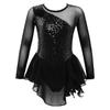 Girls Long Sleeve Mesh Patchwork Style Irregular Sequins Decor Dress Skating Dance Gymnastic Dress