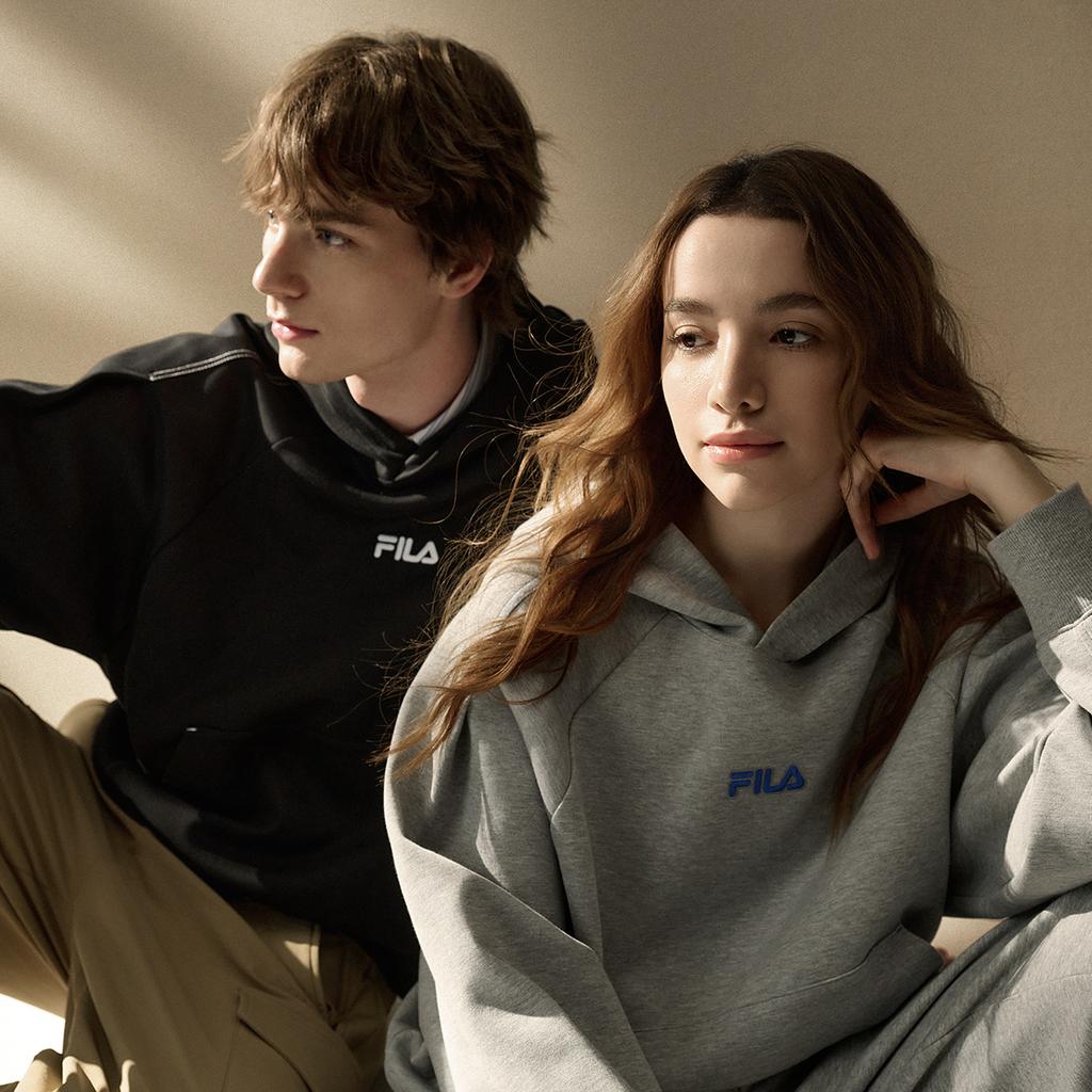 Fila Оригинальный вязаный пуловер с капюшоном, свободная толстовка с длинным рукавом, унисекс, F51U549205F-BK