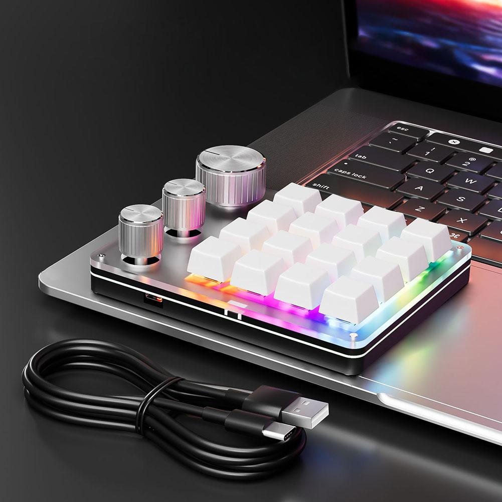 16 клавиш Механическая клавиатура с тройной ручкой Проводная Type-C/Беспроводная клавиатура, совместимая с Bluetooth, Светодиодная подсветка для ПК, компьютера, игр
