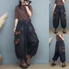 Women's Denim Cargo Pants with Large Pockets Printed 9-Point Bloomers Retro Casual Loose Plus Size Washed Wide Leg Pants