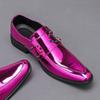 Fashion Men's Chelsea Shoes Pink Pointed Toe Double Buckle Leather Shoes Casual Stage Party Wedding Shoes for Male Botas Para Hombre