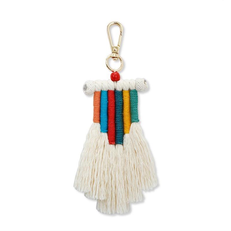 Nordic Style Hand Woven Rainbow Bag Keychain Bohemian Tassels European and American INS Key Accessories Pendant