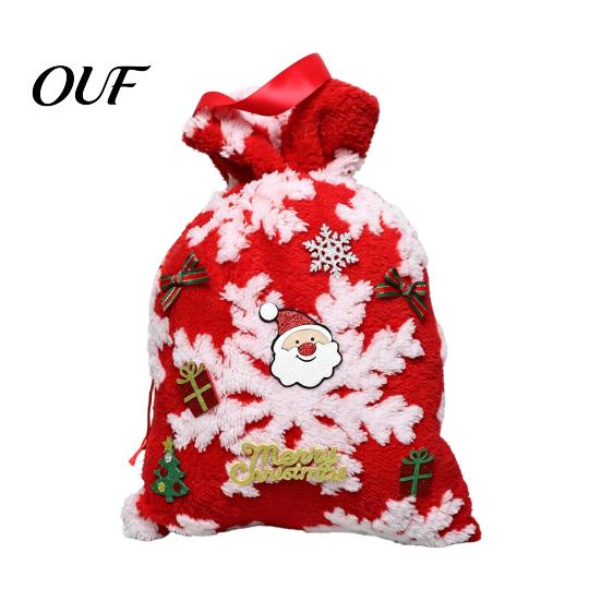 Reusable Plush Fabric Bags Christmas Gift Bag with Drawstring, Soft Santa Sack for Candy Holiday Drawstring Apples Presents, Wrapping Pouch Xmas Party