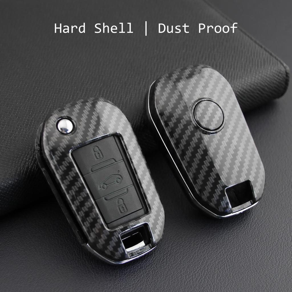Carbon Fiber Protective Cover for Citroen C3 Aircross Elysee, 301, and Peugeot 208 Key Shells