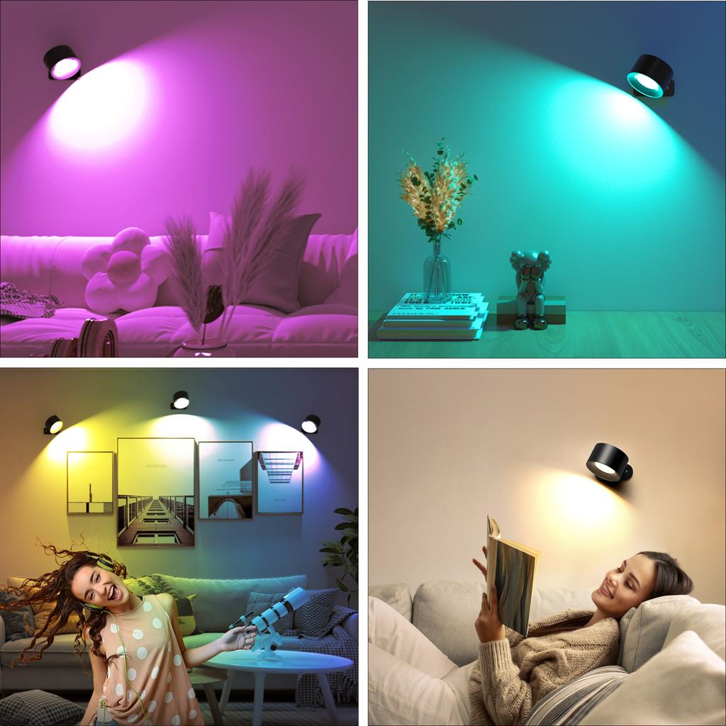 LED Wall Scon 19 RGB Colors Dimmable, Rechargeable Wall Scons Battery Operated Picture Light, Touch & Remote Control, 360° R