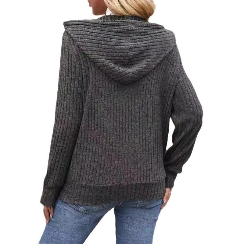 Новая осенняя повседневная полосатая куртка с капюшоном женская свободная трикотажная кардиган на молнии