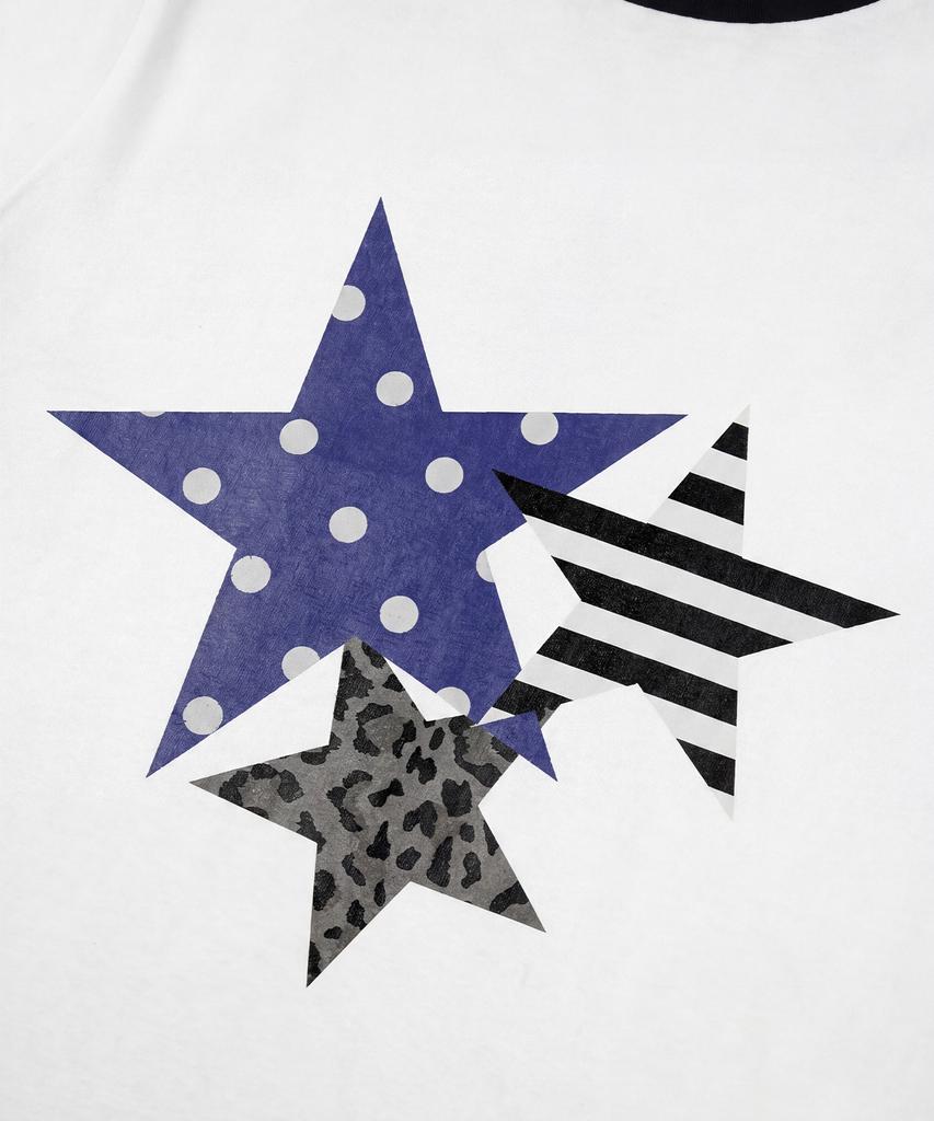 SAINTPAIN Sp Star Patchwork Crop Ringer T-Shirt White