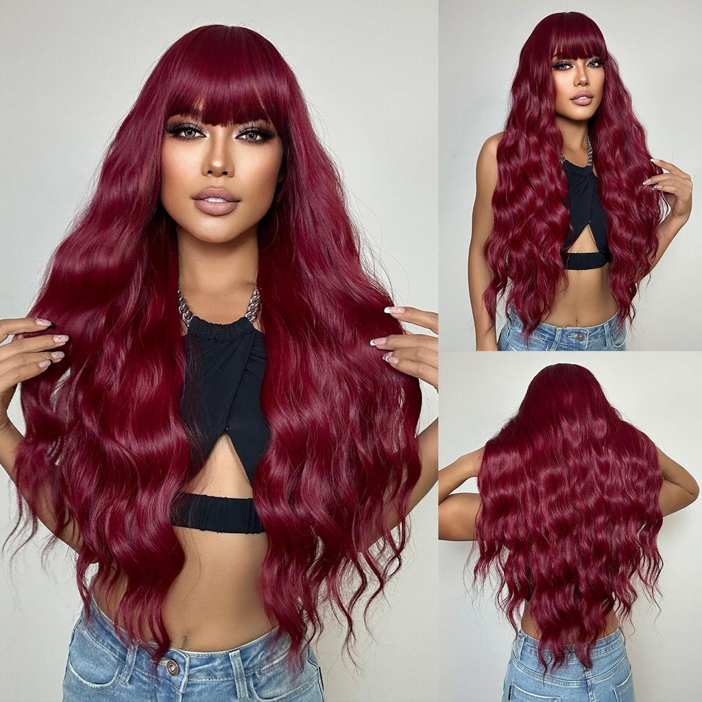 Long Wavy White Synthetic Wigs for Women Curly Wig with Bangs White Fake Hair for Party Cosplay Heat Resistant Fiber