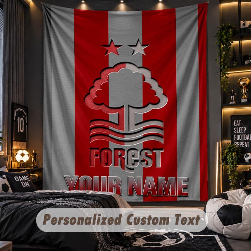 TapestryNottingham Forest FC Custom Name Text Personalized Wall Hanging Tapestry Home Wall Decor