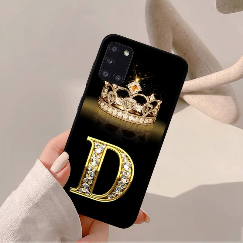 Чехол для телефона Yinuoda с черной бриллиантовой короной и буквой для Samsung A 51 30s 71 21s 10 70 31 52 12 30 40 32 11 20e 20s 01 02s 72
