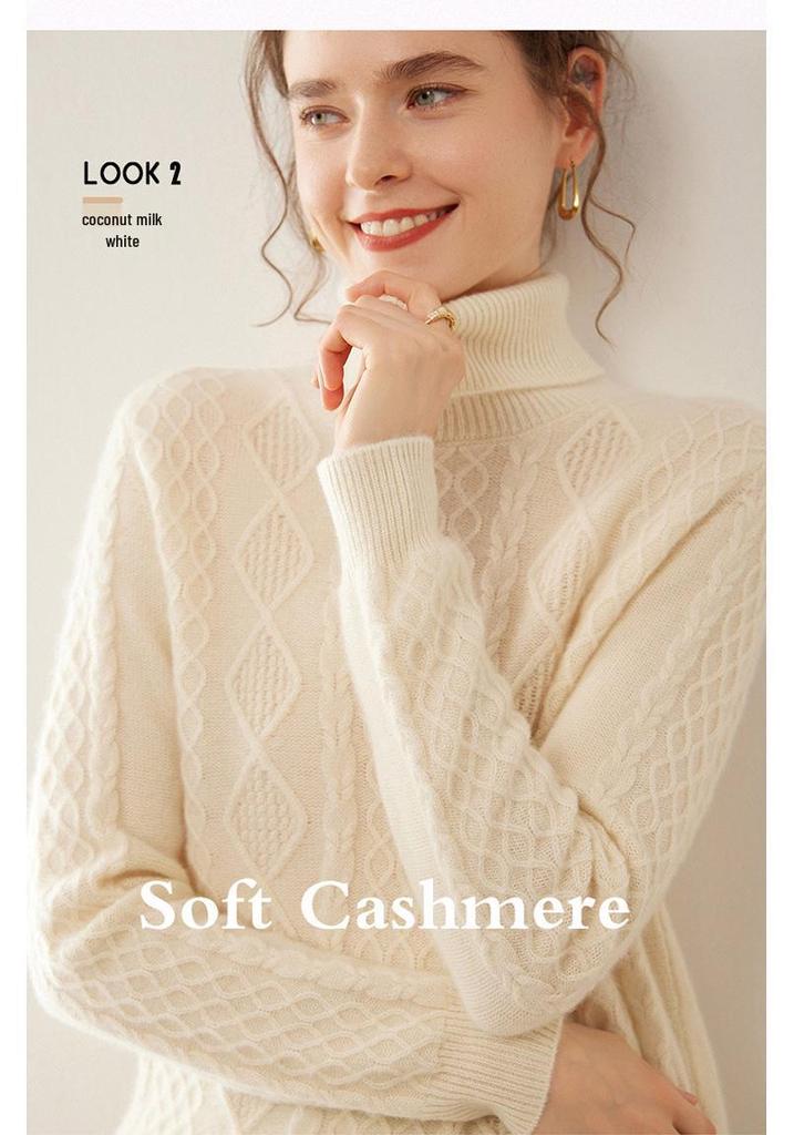 Ladies' Retro High-Neck Double-Strand Cashmere Knit Pullover