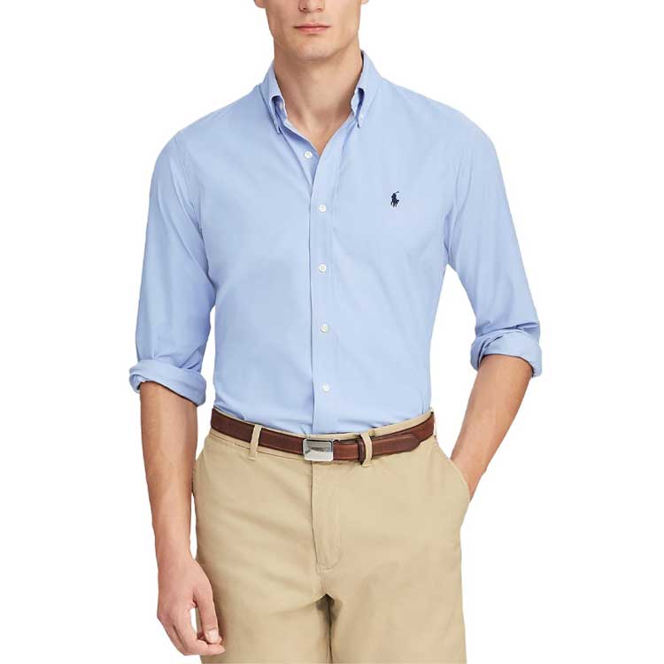 Polo Ralph Lauren Однотонная рубашка с вышитым логотипом на пуговицах и длинным рукавом Мужские рубашки Светло-голубой 710718711-026