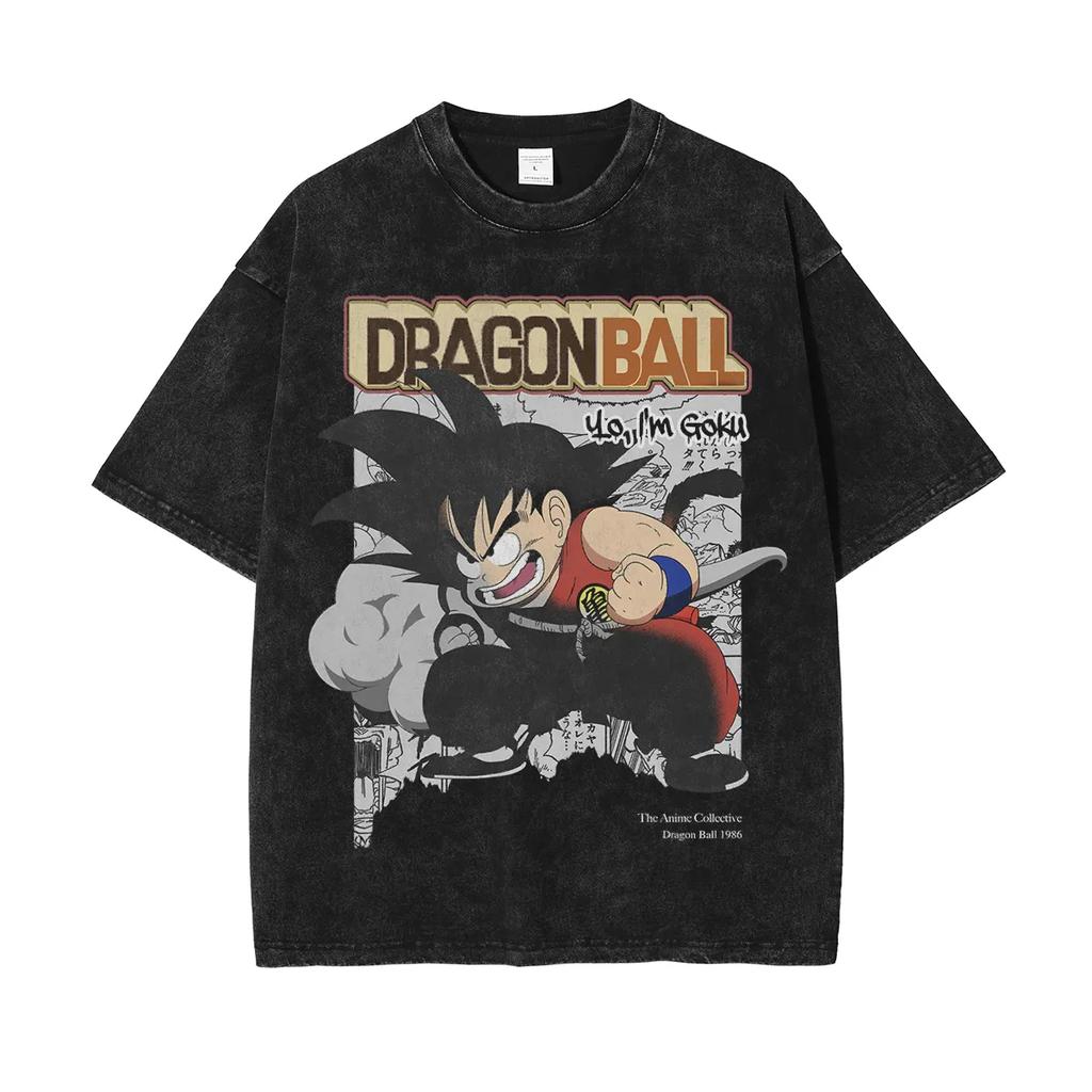 Dragon Ball Animation Printed Tshirt Mens and Womens Washed Tshirt High Quality Vintage Cotton Tshirt Harajuku Tops