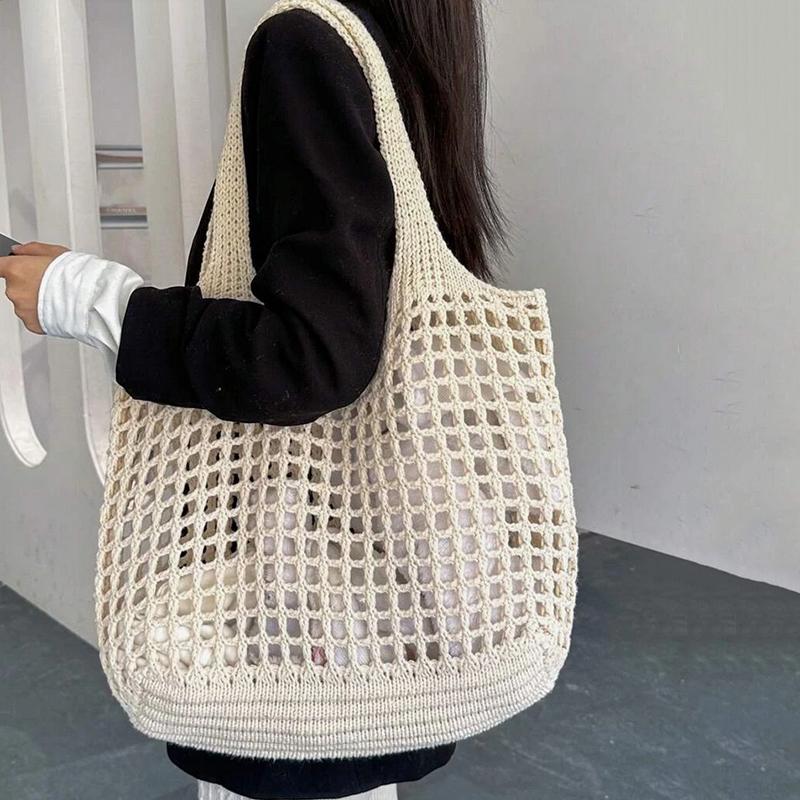 Yogodlns Casual Hollow Knitted Large Tote Bag Designer Handmade Woven Women Shoulder Bags Luxury Summer Beach Bag Shopper Purses