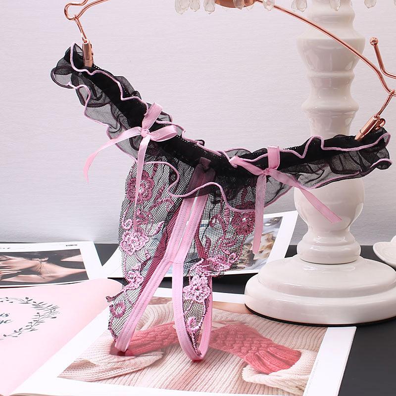 Сексуальное женское нижнее белье, трусики, женские массажные трусики с жемчугом, кружевное белье, полые стринги с вышивкой, трусики с Т-образной спинкой, трусы-стринги