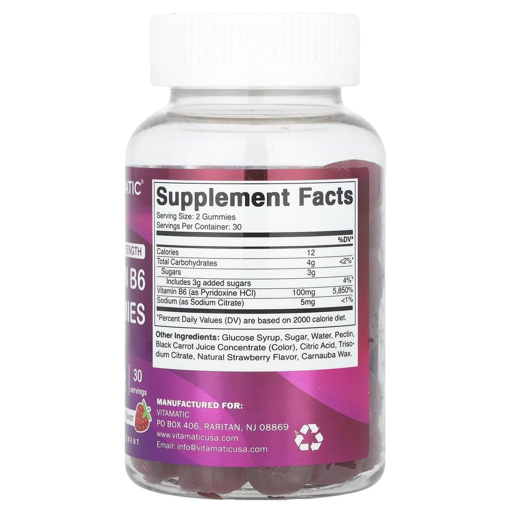 Vitamin B6, Extra Strength, Natural Strawberry, 100Mg, 60 Gummies (50Mg per Gummi)