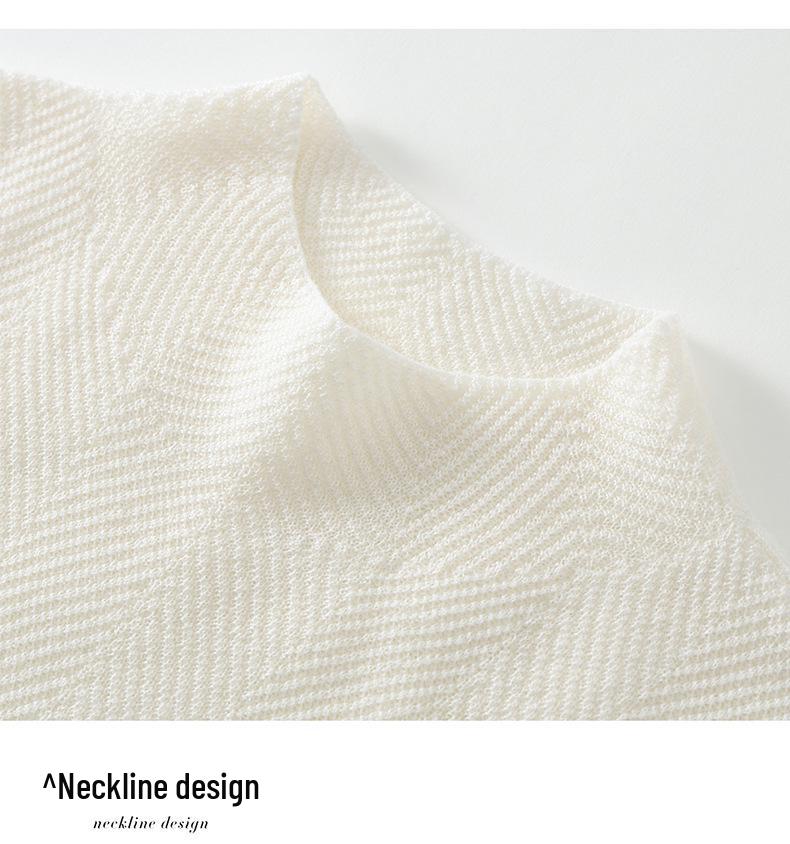 2026 Spring/Summer Wool Herringbone High Neck Knit Sweater