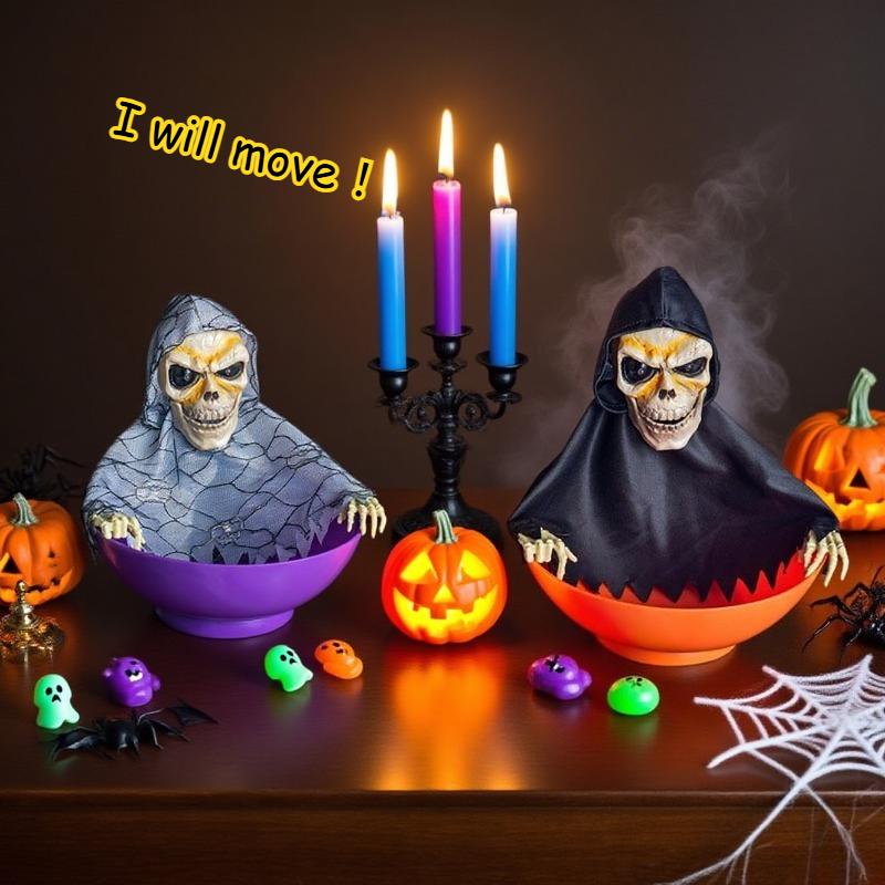Halloween Electric Ghost Prop Swing Head Sensor Sound Retractable Decor Fruit Plate Design Table Ornament Haunted House Party