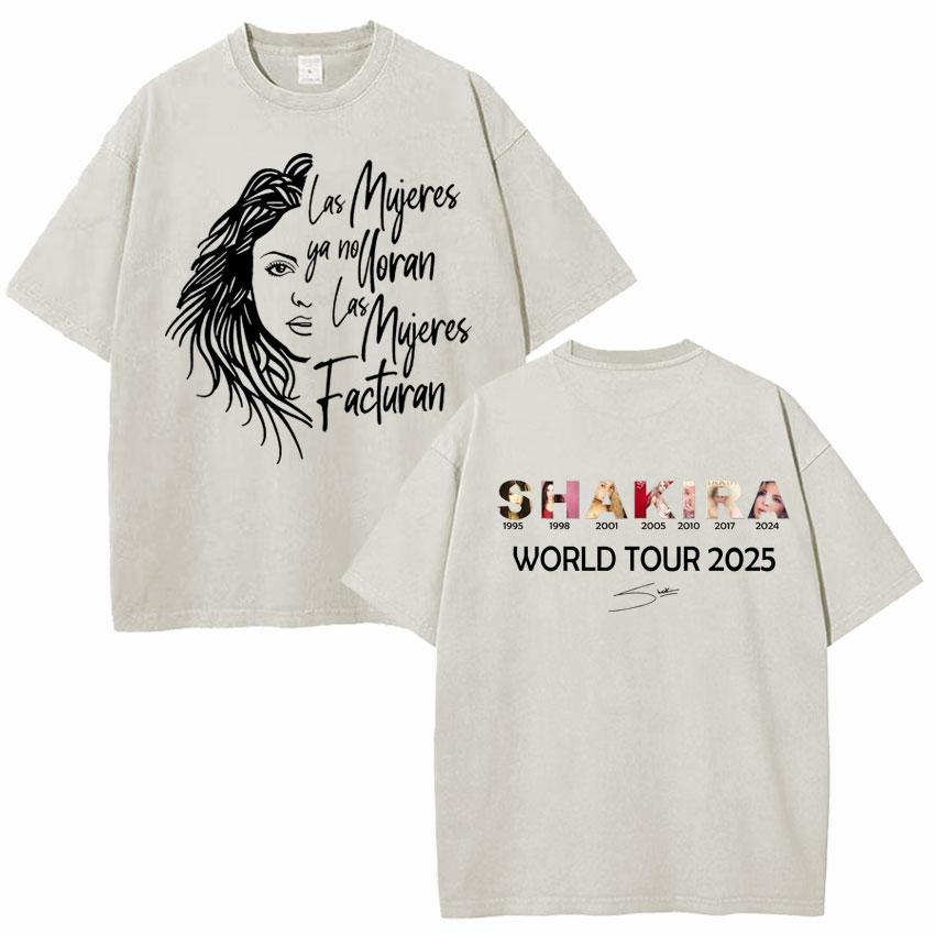Singer Shakira Las Mujeres Ya No Lloran World Tour Tshirts Mens Hip Hop Tshirt Vintage Washed Summer Oversized Cozy Tee Shirt