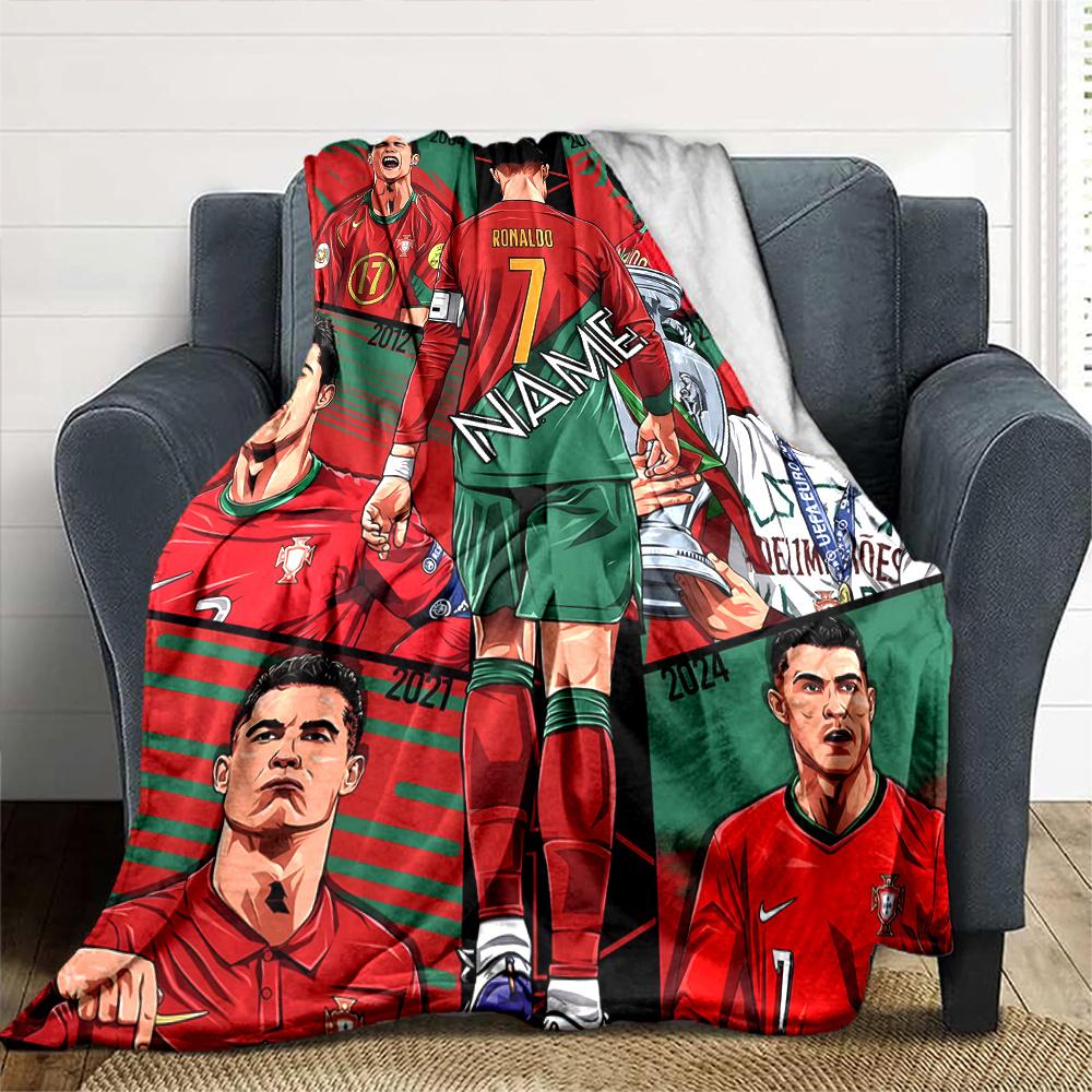 Cristiano Ronaldo Portugal Soccer Player Artwork Four Seasons Blanket Customized With Your Name Lightweight And Warm Perfect Gift For Home Office