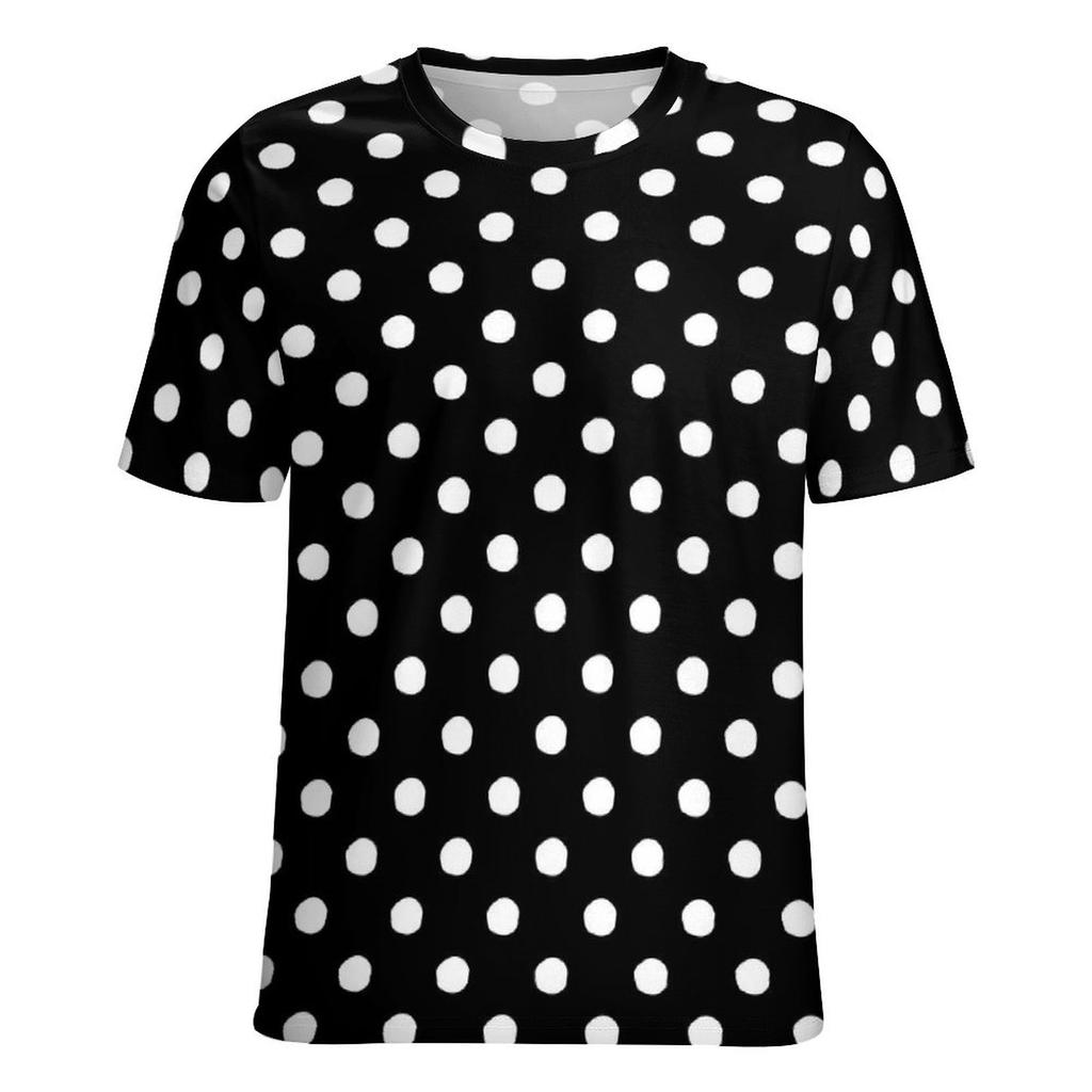 Черно-белая футболка в горошек с круглым вырезом и ретро-принтом, свободные футболки с коротким рукавом, футболки в уличном стиле для женщин, топы с пляжным дизайном
