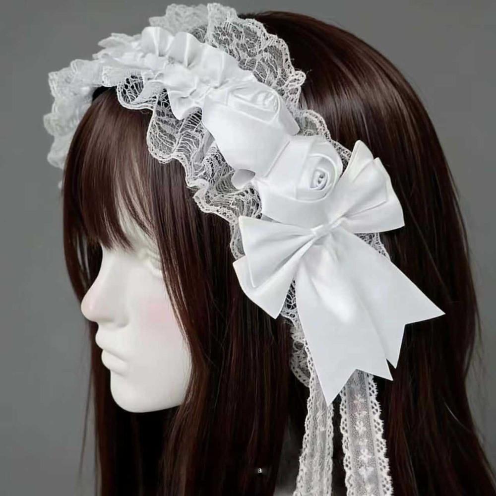 Black Lace Headbands Satin Bow Cosplay Hair Clips Retro Rose Hairpins Cosplay Party