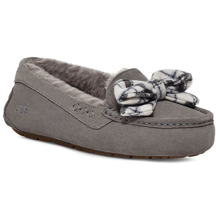 UGG Ansley Bow Plush Flat Shoes Женская обувь Charcoal 1127850-CHRC