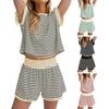 Женский комплект из 2 предметов для отдыха, полосатая рубашка с коротким рукавом и шорты, летний повседневный ребристый спортивный костюм, подходящий комплект
