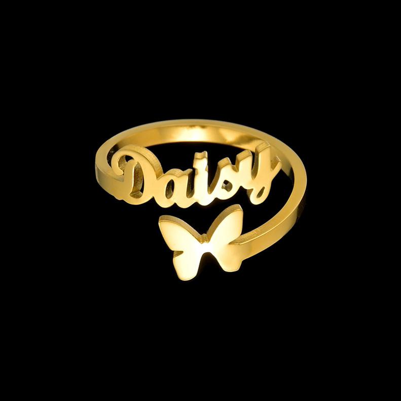 Atoztide Personalized Custom Names Rings for Women Stainless Steel Adjustable Heart Butterfly Letter Wedding Jewelry Gifts