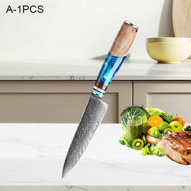 WXCOO 1-6pcs Damascus Steel Kitchen Knives Set Professional Japanese Santoku Knife Fruit Paring Utility Handle Blue Resin Set