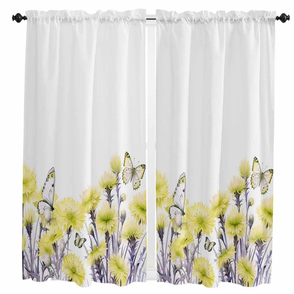 Весна Лето Цветок Бабочка Занавеска Домашнее Украшение Гостиная Короткие Шторы Оконные Обработки Для Кухни Спальни