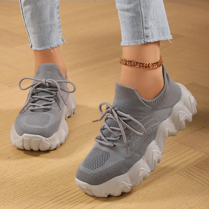 Женская повседневная обувь унисекс для ходьбы, бега, спортивная обувь, дышащие трикотажные сетчатые кроссовки, модные носки на толстой подошве и платформе