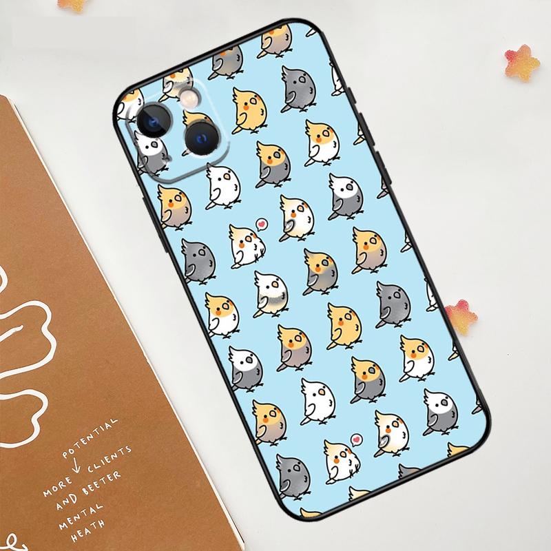 Cartoon Cockatiel Collage Case For Apple iPhone 16 15 14 13 12 11 Pro Max Mini XR 15 16 Plus 16e Protective Cover
