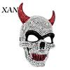 Glittering Masquerade Accessory Halloween Rhinestone Mask, Sparkly Faux Crystal Demon Horn Breathable Face Mask Lightweight Full Cosplay Prop