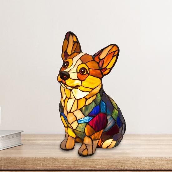 Светодиодный светильник с орнаментом в виде корги, настольная лампа в стиле ретро из смолы для собак, ночник с теплым окружающим светом, акцентное освещение для гостиной