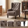 PU Leather Bedroom Armchair With Wide Seat Armrests And Eucalyptus Wood Legs Brown