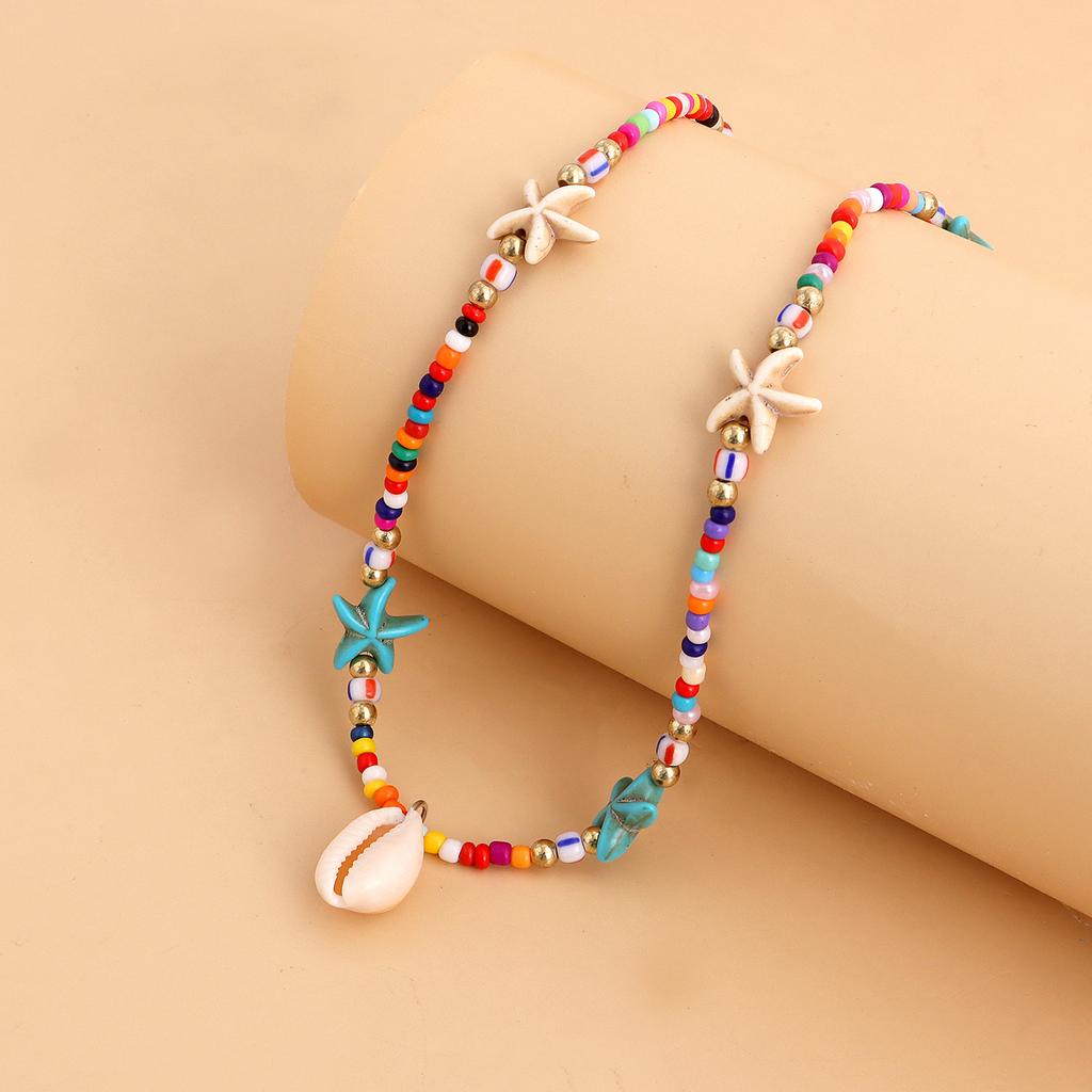 Богемная цепочка из бусин ручной работы, колье, подвеска в виде ракушки морской звезды, ожерелье для женщин, модные ювелирные изделия, пляжная нить, гот, подарки на ключицу