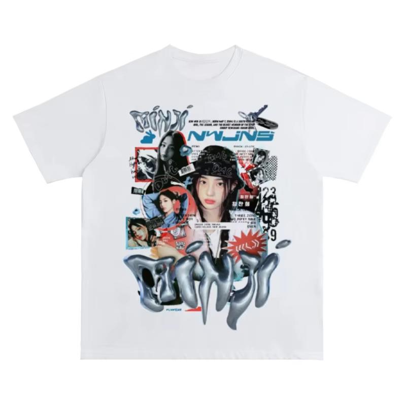 2025 NEW JEANS Корейская женская группа Футболка с принтом МИНДЖИ ХЭРИН ХАННИ ДАНИЭЛЬ ХЕИН Футболка оверсайз Уникальная хлопковая одежда