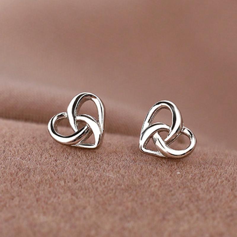 1pair Elegant & Simple Interwoven Small Heart Shaped Stud Earrings Valentines