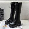 Winter Knee-high Boots Women's Black Punk Leather Combat Boots Gothic Shoes