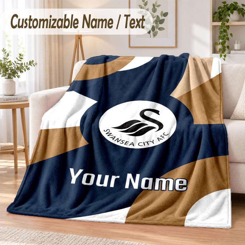 Custom Text Flannel Blanket Swansea City FC Print Warm Cozy Blanket Home Sofa Bedding