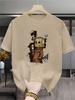 Summer Unisexs 100 pure cotton casual fashion cartoon cardboard box print loose sports round neck short sleeved Tshirt