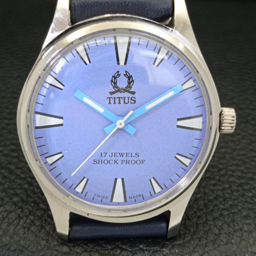 ВИНТАЖНЫЕ ЧАСЫ TITUS SWISS С РУЧНЫМ ЗАВОДОМ, МУЖСКИЕ, С ОТРЕСТАВРИРОВАННЫМ НЕБЕСНО-ГОЛУБЫМ ЦИФЕРБЛАТОМ a500048-2 R151a-a500048
